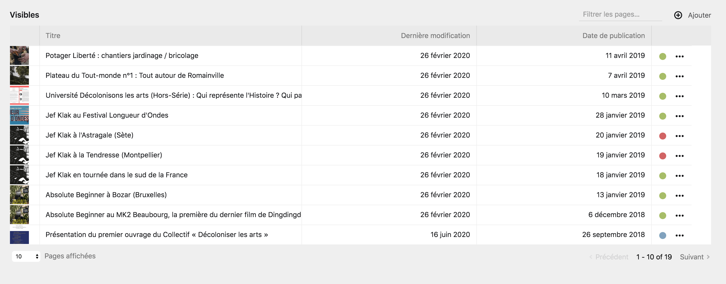 Section de page en liste